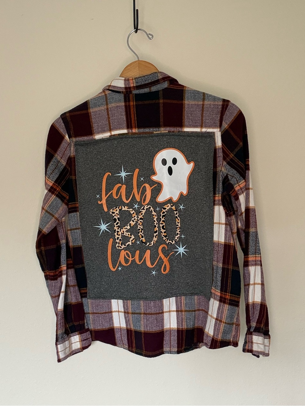 Natural Reflections Plaid Button-Down Flannel with Halloween/Ghost Graphic